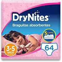 DryNites - Braguitas absorbentes para niña - 3 - 5 años (16-23 kg)- 4 paquetes x 16 uds (64 unidades)